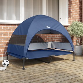Cama Elevada para Cão com Toldo Removível Azul-marinho XL Aço