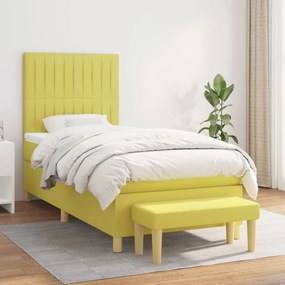 vidaXL Cama com molas/colchão 100x200 cm tecido verde-claro