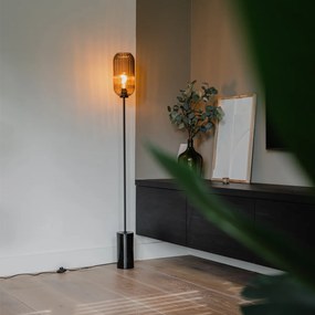 Candeeiro de pé Art Deco preto com vidro fumê - Rid