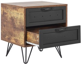 Mesa de cabeceira com 2 gavetas em madeira escura e preto ARKAN Beliani