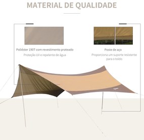 Outsunny Abrigo de Campismo Portátil 555x550 cm Tenda de Campismo Impermeável com Proteção Solar para Praia Piquenique Exterior Marrom e Bege