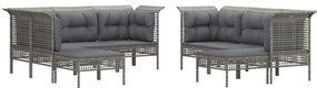 9 pcs conjunto lounge de jardim c/ almofadões vime PE cinzento