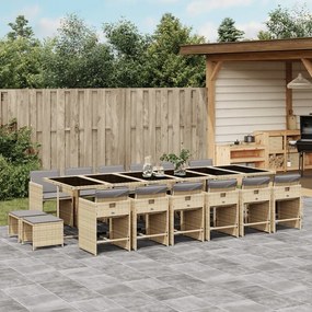vidaXL 11 pcs conj. jantar jardim c/ almofadões vime PE bege misturado