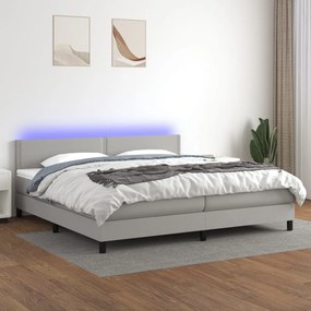 vidaXL Cama box spring c/ colchão e LED 200x200 cm tecido cinza-claro