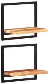 Prateleiras de parede 2 pcs 40x24x35 cm acácia maciça e aço
