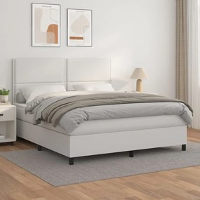 vidaXL Cama com molas/colchão 160x200 cm couro artificial branco