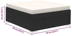 8 pcs conjunto lounge de jardim c/ almofadões vime PE preto