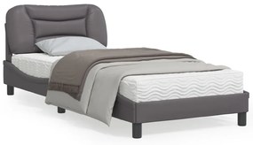 vidaXL Estrutura de cama com luzes LED 90x200cm couro artificial cinza