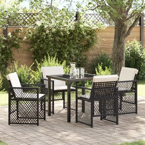 Conjunto de Jantar de Jardim vidaXL de 5 Peças com Almofadas em Preto Polirattan