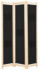 vidaXL Divisória de quarto com 3 painéis 120x170x4 cm tecido preto