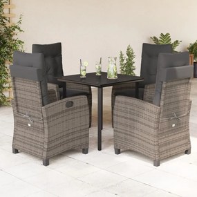 5 pcs conjunto de jantar p/ jardim c/ almofadões vime PE cinza