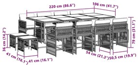 13 pcs conj. jantar jardim c/ almofadões vime PE bege misturado
