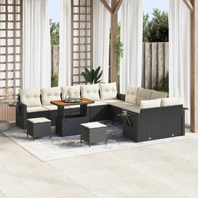 Conjunto de Sofá de Jardim vidaXL de 13 Peças com Almofadas Preto Vime Sintético Acácia