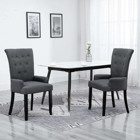 vidaXL Cadeiras jantar c/ apoio de braços 2 pcs tecido cinzento-escuro