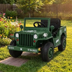 Jipe elétrico para Crianças Retro Military 12V 4x4, Rodas de EVA Verde