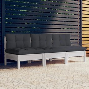 vidaXL Sofá de jardim 3 lugares com almofadões antracite pinho maciço