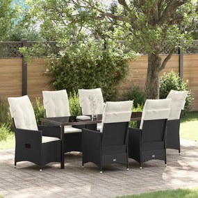 vidaXL Conjunto de Jantar de Jardim de 7 Peças com Almofadas Preto Vime Polímero