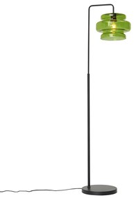 Candeeiro de pé retro preto com vidro verde - Denise