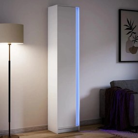 vidaXL Armário alto com luzes LED derivados de madeira branco