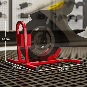 Suporte para Roda Dianteira de Moto Ajustável em 3 Níveis Carga 250 kg 60x55x43 cm Vermelho