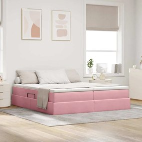 vidaXL Cama com arrumação e colchão Rosa 200 x 200 cm Veludo