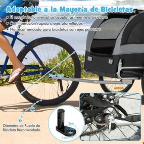Reboque de bicicleta para animais de estimação com rodas Capacidade 40 kg Transportador de 2 portas para cães médios 60,5 x 135 x 95 cm Cinza