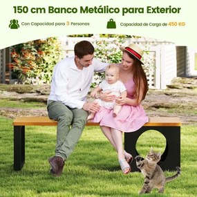 Banco de metal para exterior com 150 cm de comprimento, com casa para gatos, almofada para arranhar e assento com capacidade para 450 kg café e cinza