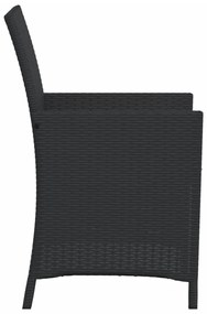 3 pcs conjunto de bistrô com almofadões vime PE preto