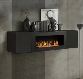 Armario colgante con chimenea  modelo Kaira lumbre (160x40cm) en negro
