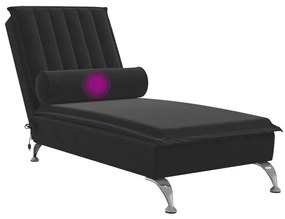 Chaise lounge de massagem com rolo veludo preto