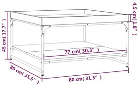 Mesa de centro 80x80x45 cm derivados madeira/ferro cinza sonoma