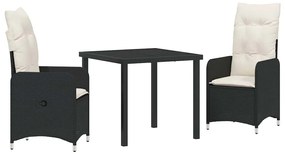 Conjunto de Jantar para Jardim 3 Peças com Almofadas em Rattan Sintéti