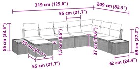 Conjunto de Sofá de Jardim de 8 Peças com Almofadas Bege de Polirattan