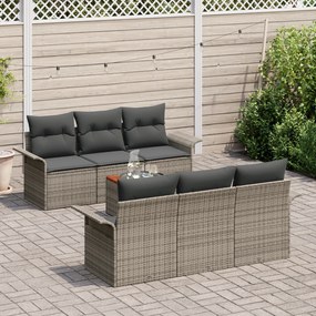 Conjunto de Sofá de Jardim 7 Peças com Almofadas Cinza de Rattan Polie