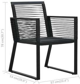 3 pcs conjunto de jantar para jardim vime de PVC preto