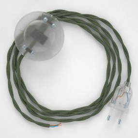 Cabo para candeeiro de chão, TC63 Verde Cinza Algodão 3 m.  Escolha a cor da ficha e do interruptor. - Transparente