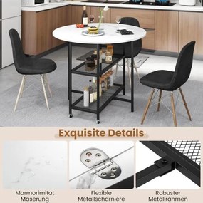 Mesa de jantar com aparência de mármore 100 x 100 x 80 cm, mesa dobrável móvel para 2-4 pessoas, branca