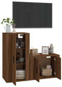 Conjunto móveis de TV 2pcs madeira processada carvalho castanho