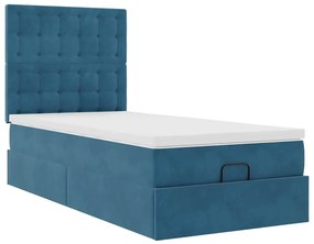 Estrutura cama otomana com colchões azul escuro 90x190cm veludo