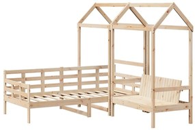 Conj. de sofá-cama e banco c/ telhado 90x190 cm pinho maciço