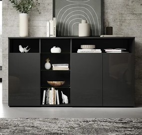 Aparador "Melinda" com Luzes LED - 150x82x40 cm - Preto Brilhante - De