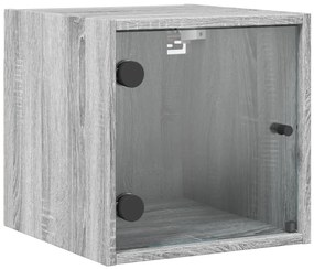 Mesa cabeceira c/ portas vidro 2 pcs 35x37x35cm cinzento sonoma