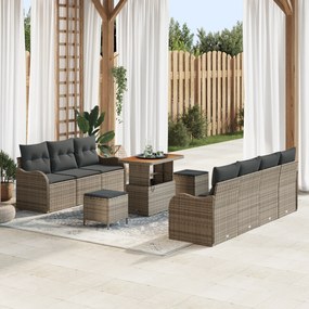Conjunto de 10 Peças de Sofá de Jardim com Almofadas Cinza Rattan Poli Acácia