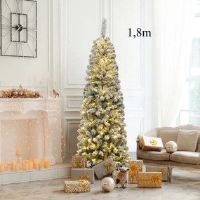 Árvore de Natal com neve de 1,8 m iluminada com 250 luzes LED quentes, 500 ramos e base metálica dobrável Verde