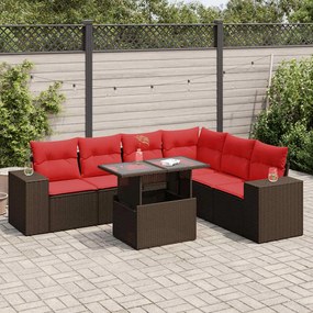 14 pcs conj. sofás jardim c/ almofadões vime PE/acácia castanho