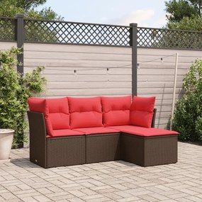 vidaXL 4 pcs conjunto sofás de jardim c/ almofadões vime PE castanho