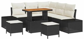 Conjunto de Sofá de Jardim com 8 Peças e Almofadas Preto em Poli Ratta