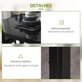 Conjunto de Refeição com Mesa Retangular de Vidro Temperado e 4 Cadeiras Estofadas em PU com Pés de Metal Preto