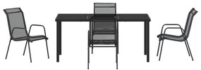 Conjunto de Jantar 5 Peças de Jardim Preto Textilene e Aço