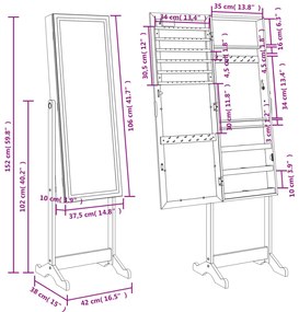 Armário espelhado para joias independente c/ luzes LED branco